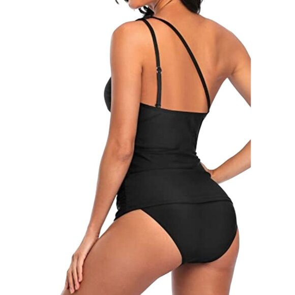 Tempt Me Womens One Shoulder Black Swimsuit Set Plus Size 20W Beach Pool - Picture 3 of 10